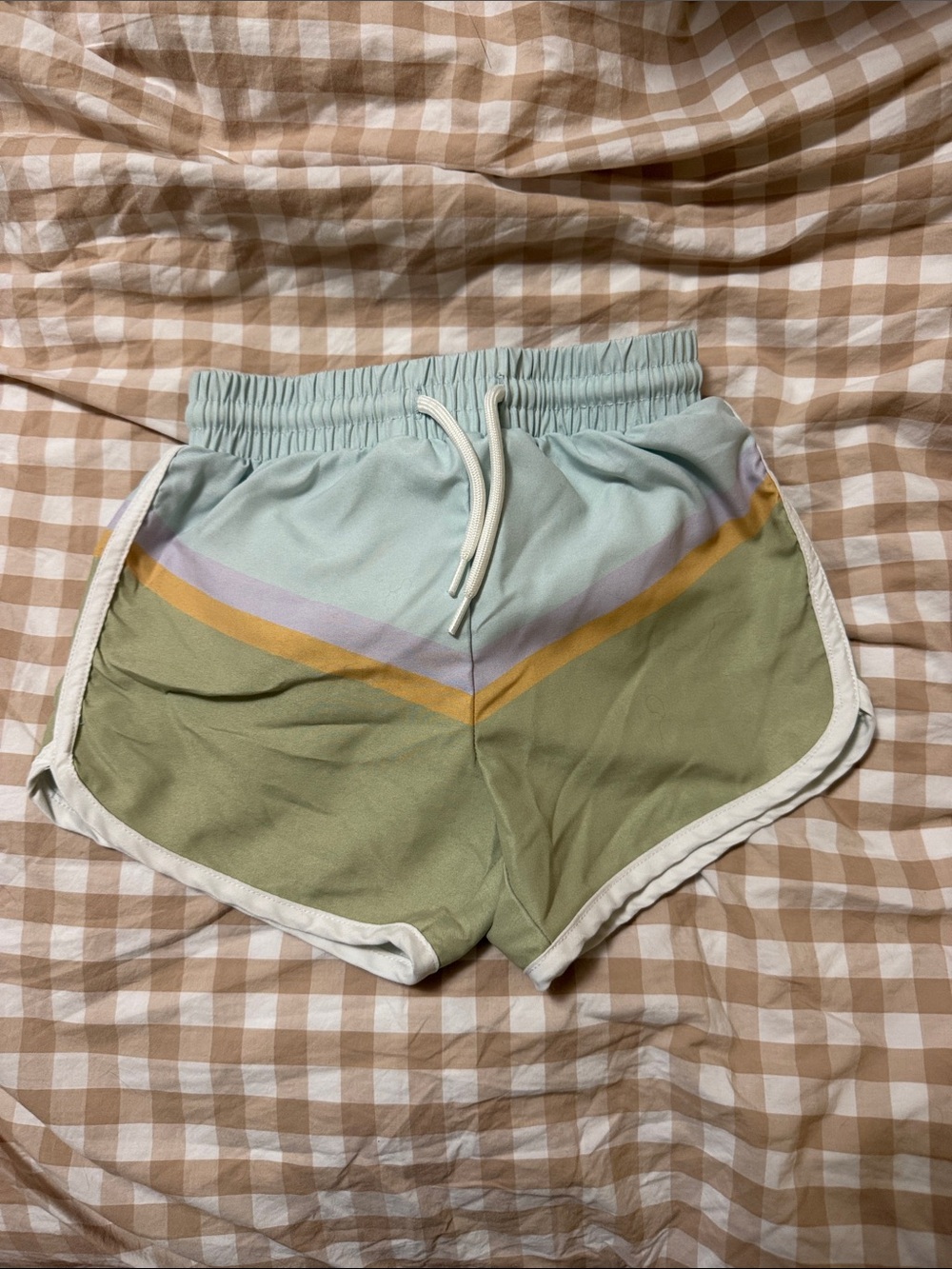 Colorblock Athletic Shorts - Sage, Light Blue, Gold Trim Size 2T